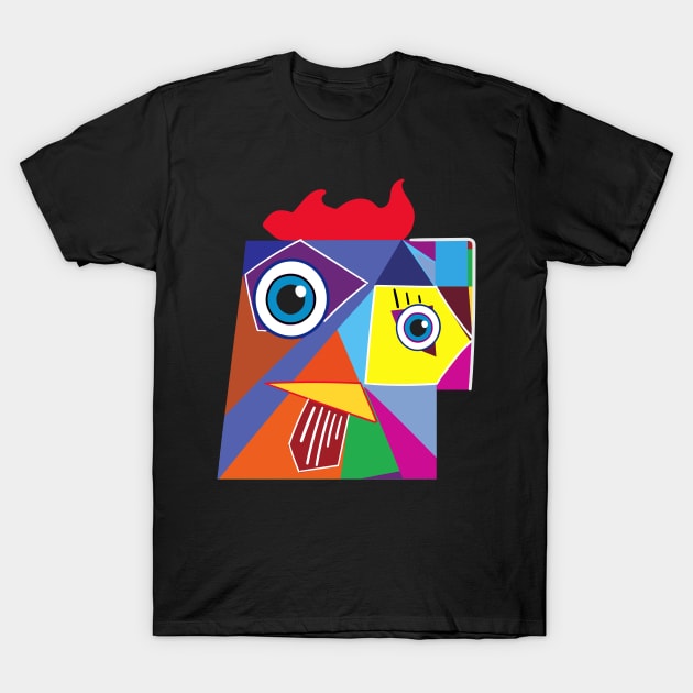 Crazy Rooster - Colorful Minimalist Design T-Shirt by Mister Graphics